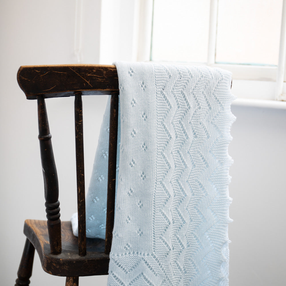 Lacy Receiving Shawl in Blue
