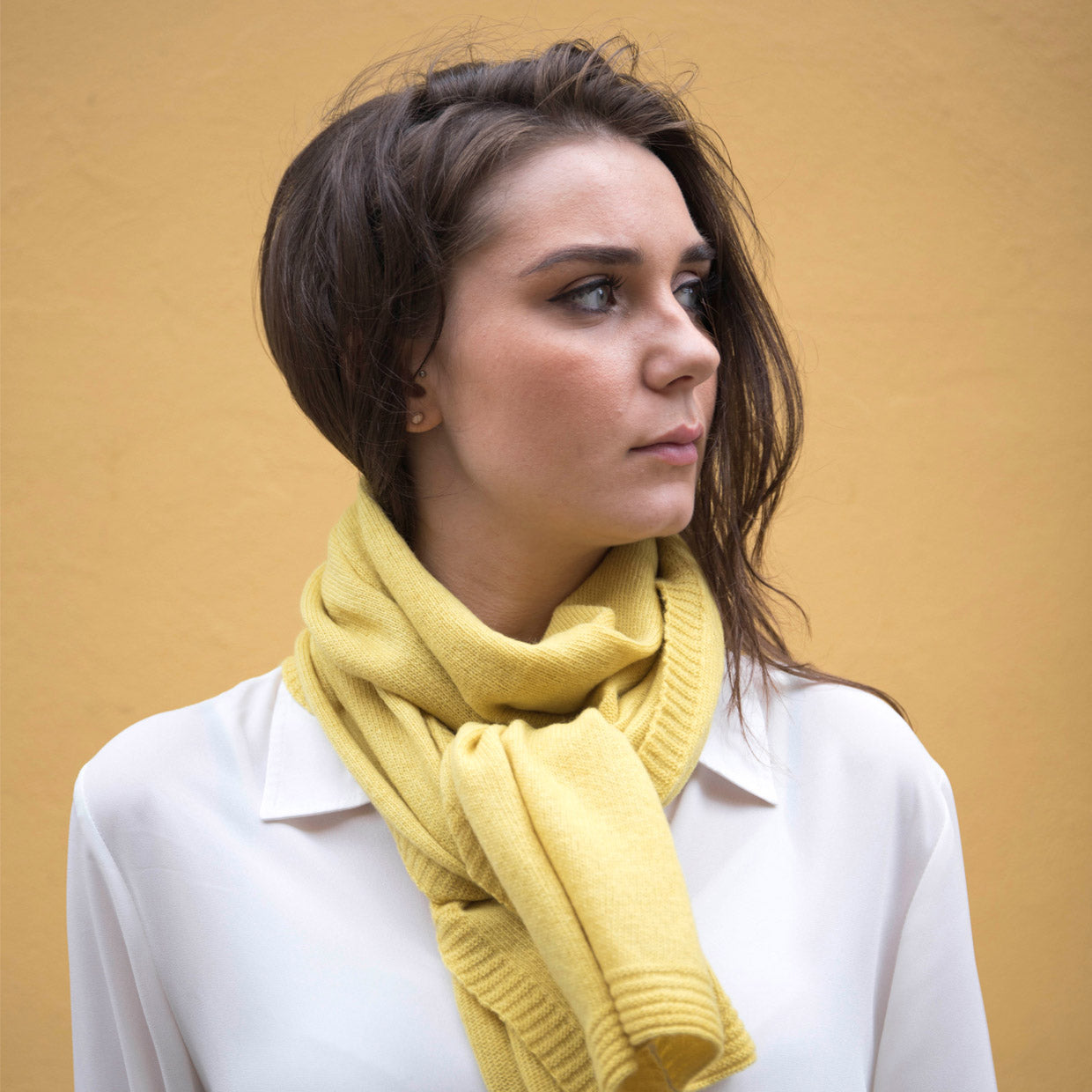 Ladies Lambswool Plain Knit Scarf in Brass