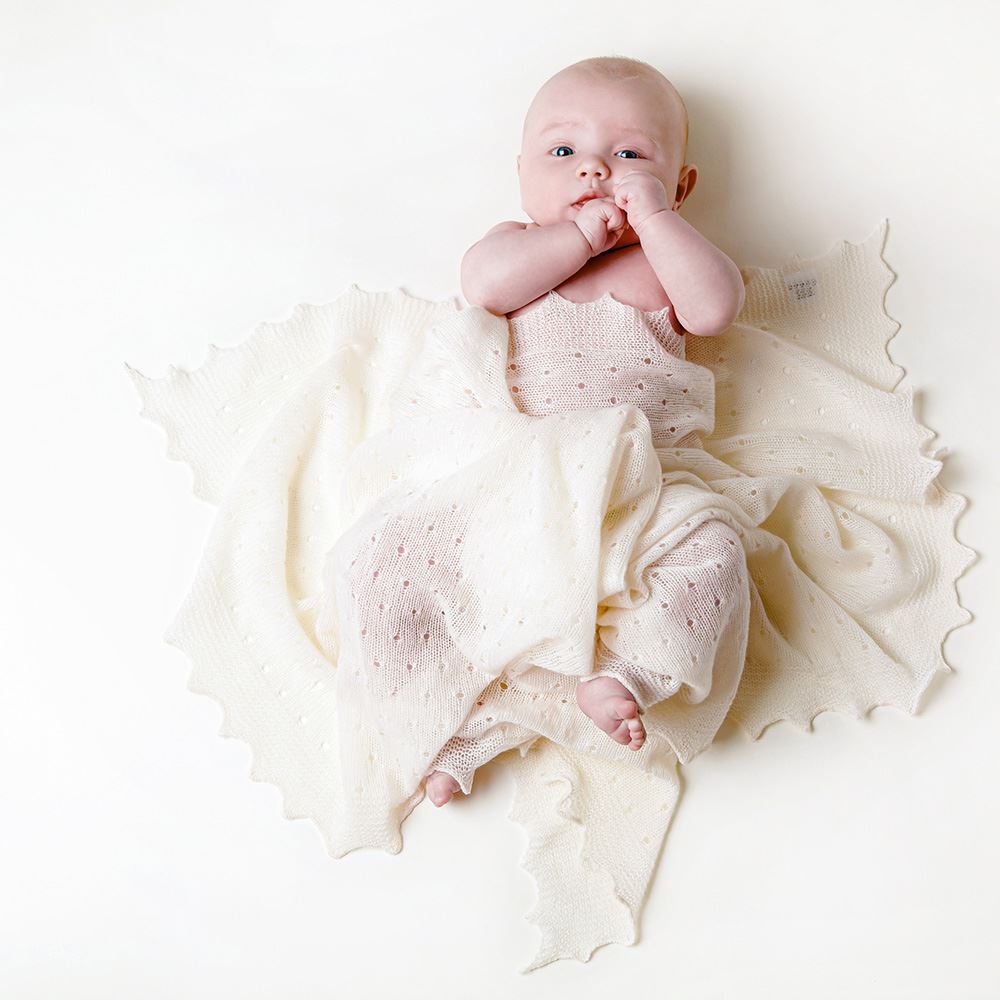 Cashmere Baby Shawl Polka Dot in Soft Cream