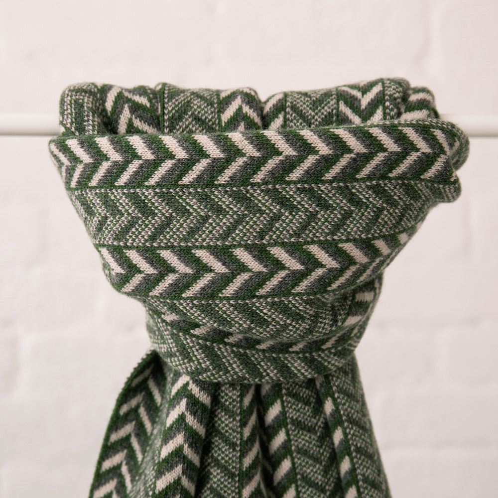 The Badminton Geometric Chevron Scarf in Moss