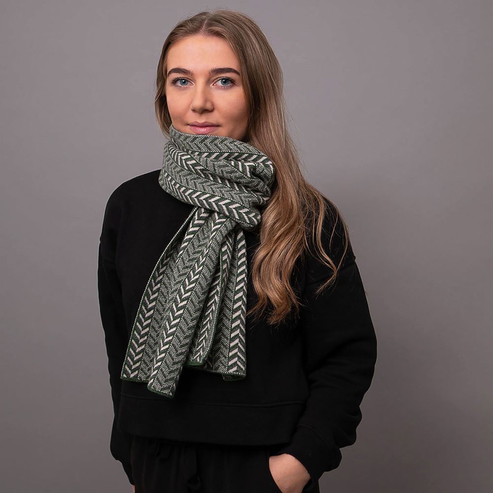 The Badminton Geometric Chevron Scarf in Moss
