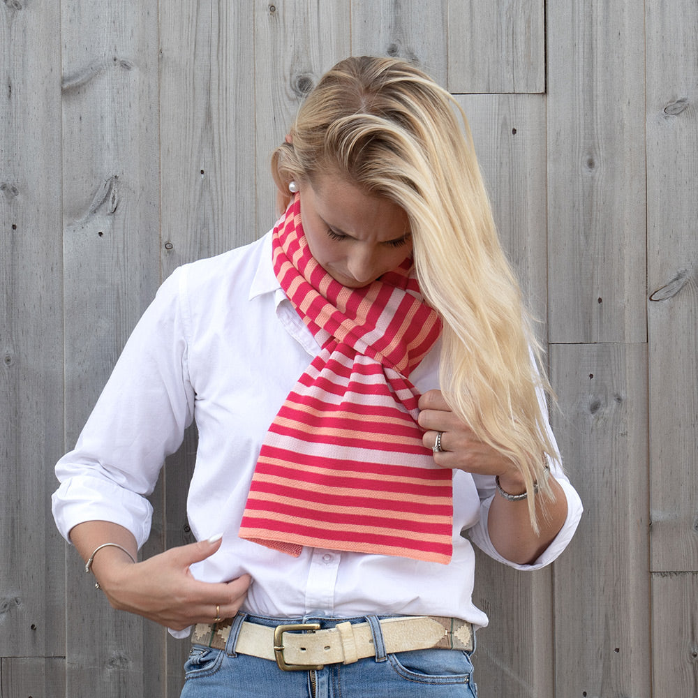 Cashmere & Wool Classic Striped Scarf in Raspberry