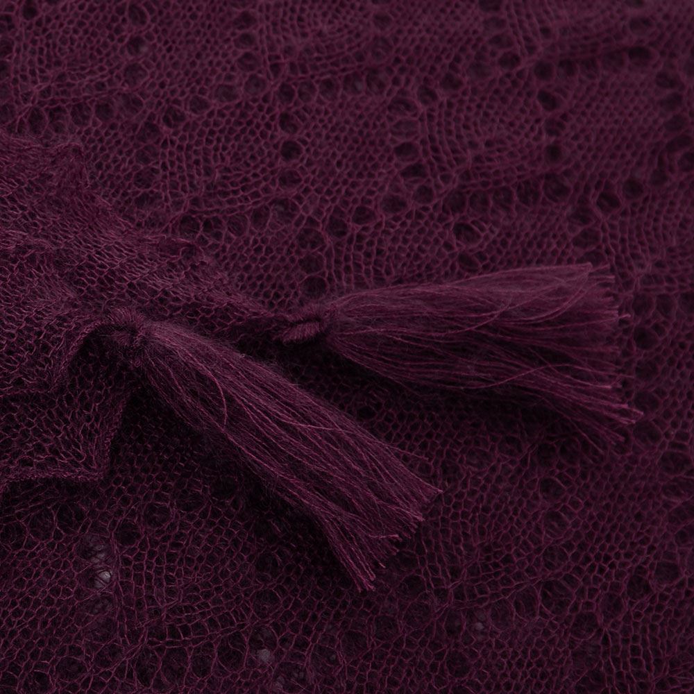 Soft and fluffy mohair and silk scarf with tassels in Aubergine