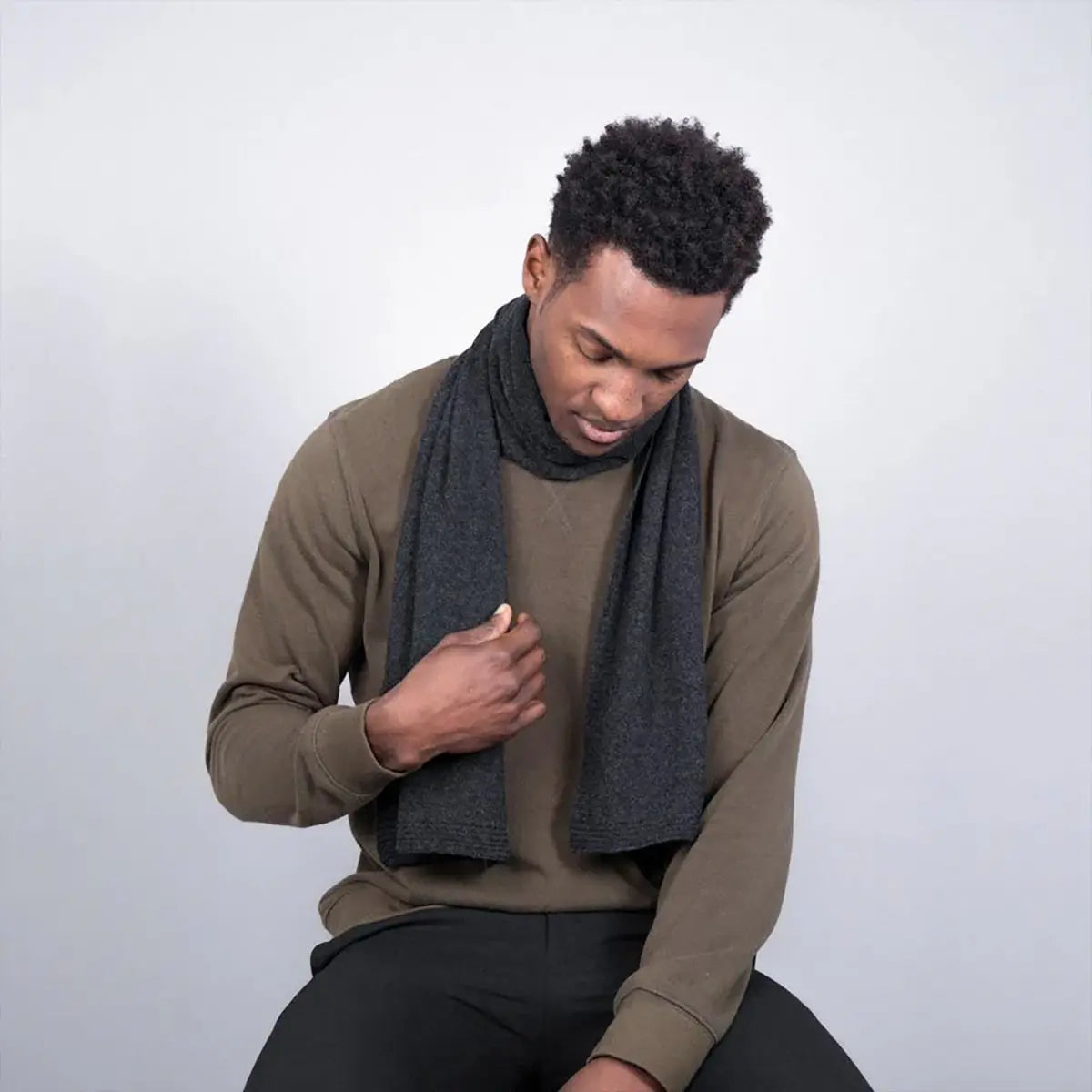 Lambswool Plain Knit Scarf in Charcoal