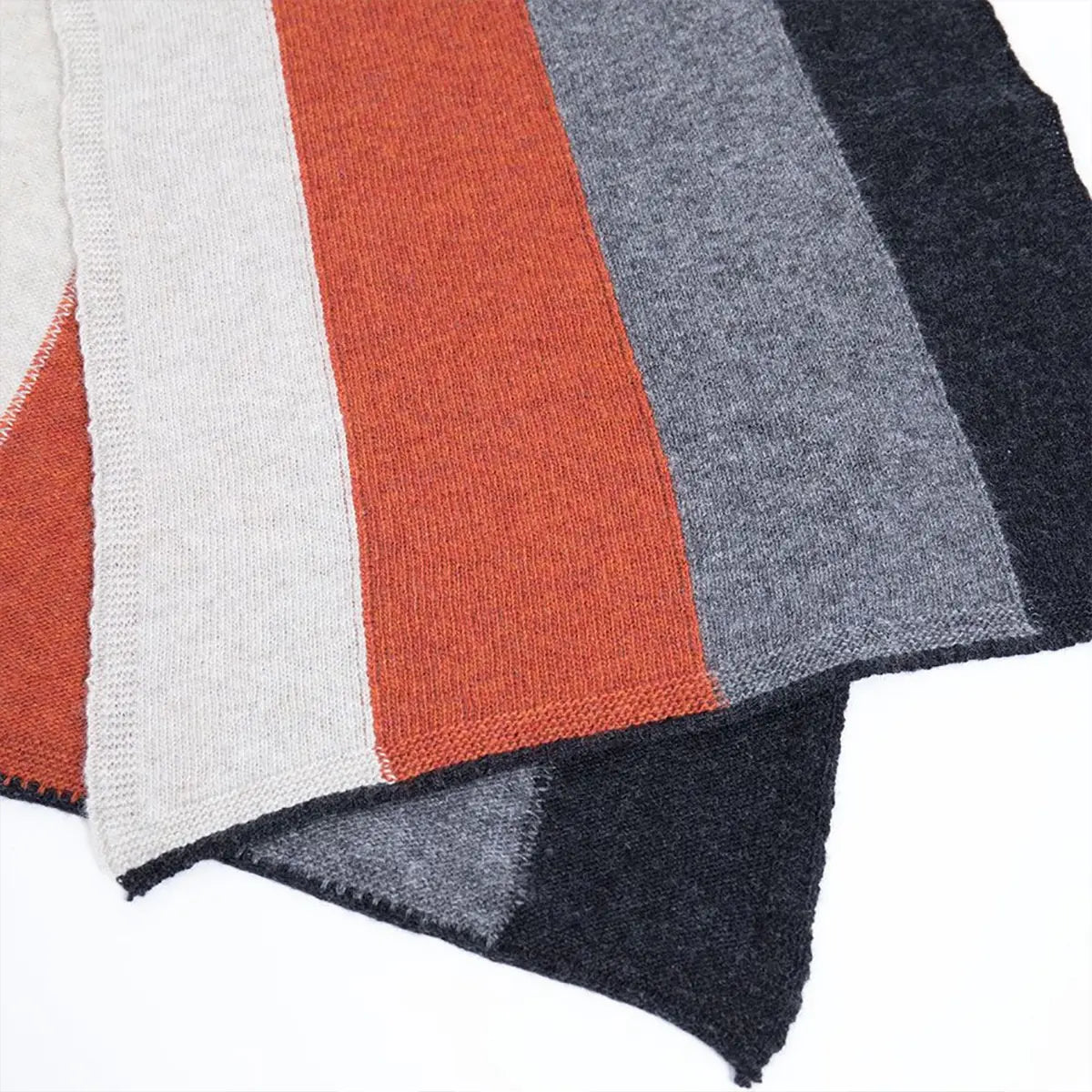 Ladies Lambswool Block Stripe Scarf in Burnt Orange