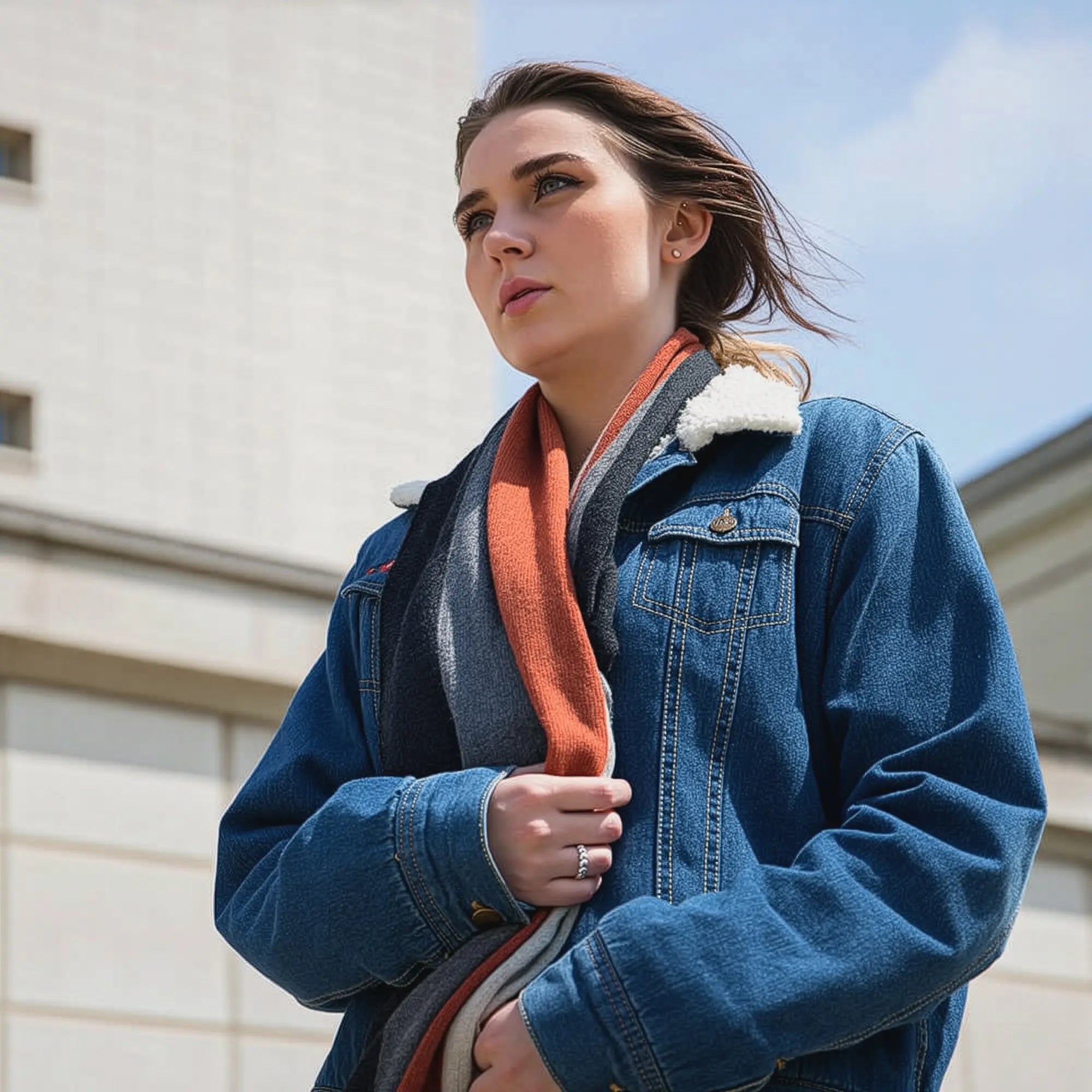 Ladies Lambswool Block Stripe Scarf in Burnt Orange