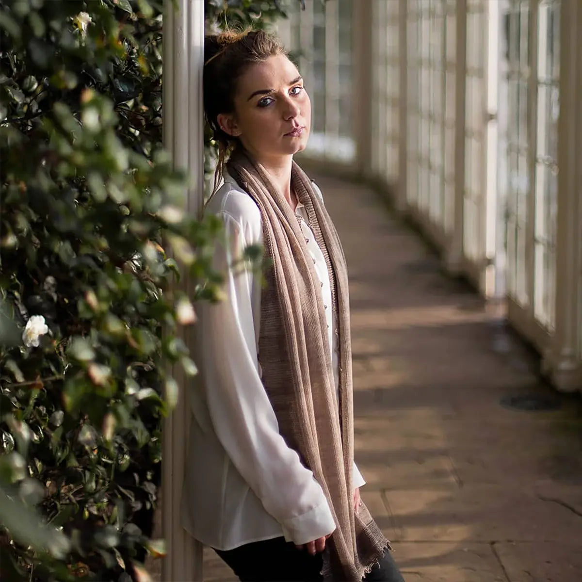 Cashmere And Wool Plain Knit Scarf With Contrast Border