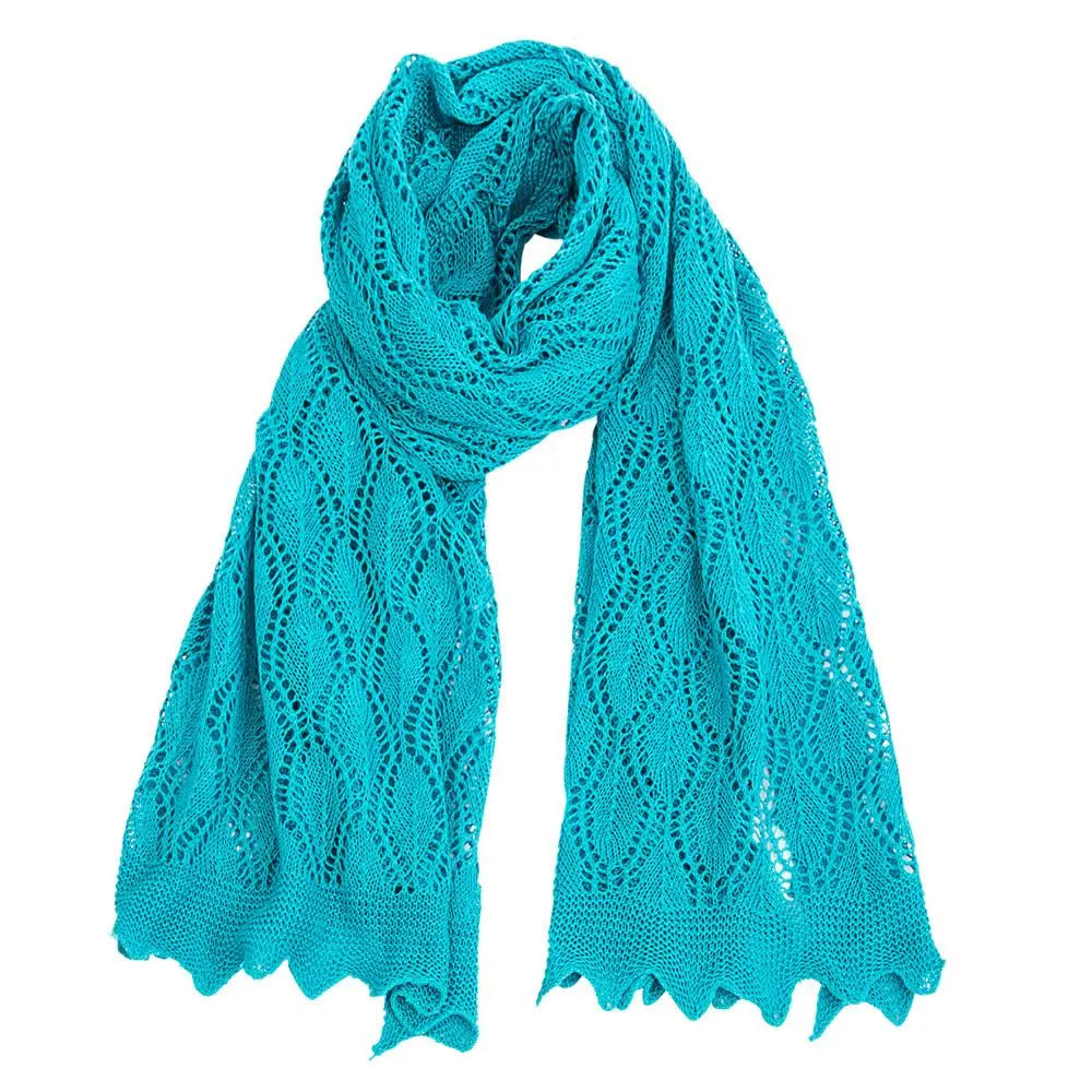 Cotton Lace Knit Scarf in Sea Green