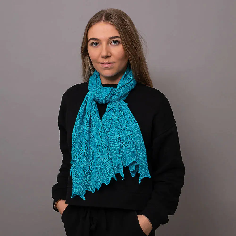 Cotton Lace Knit Scarf in Sea Green