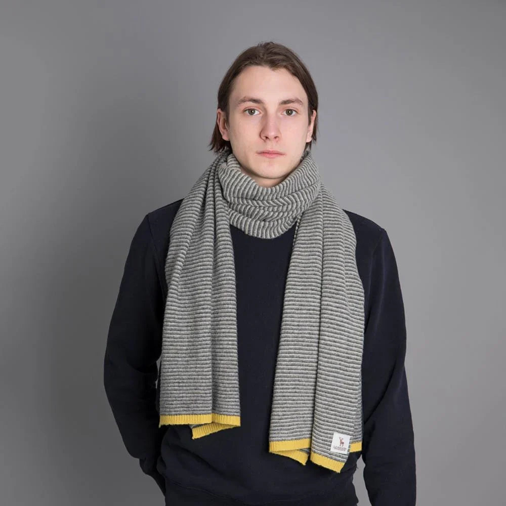 Lambswool Fine Stripe Scarf in Grey
