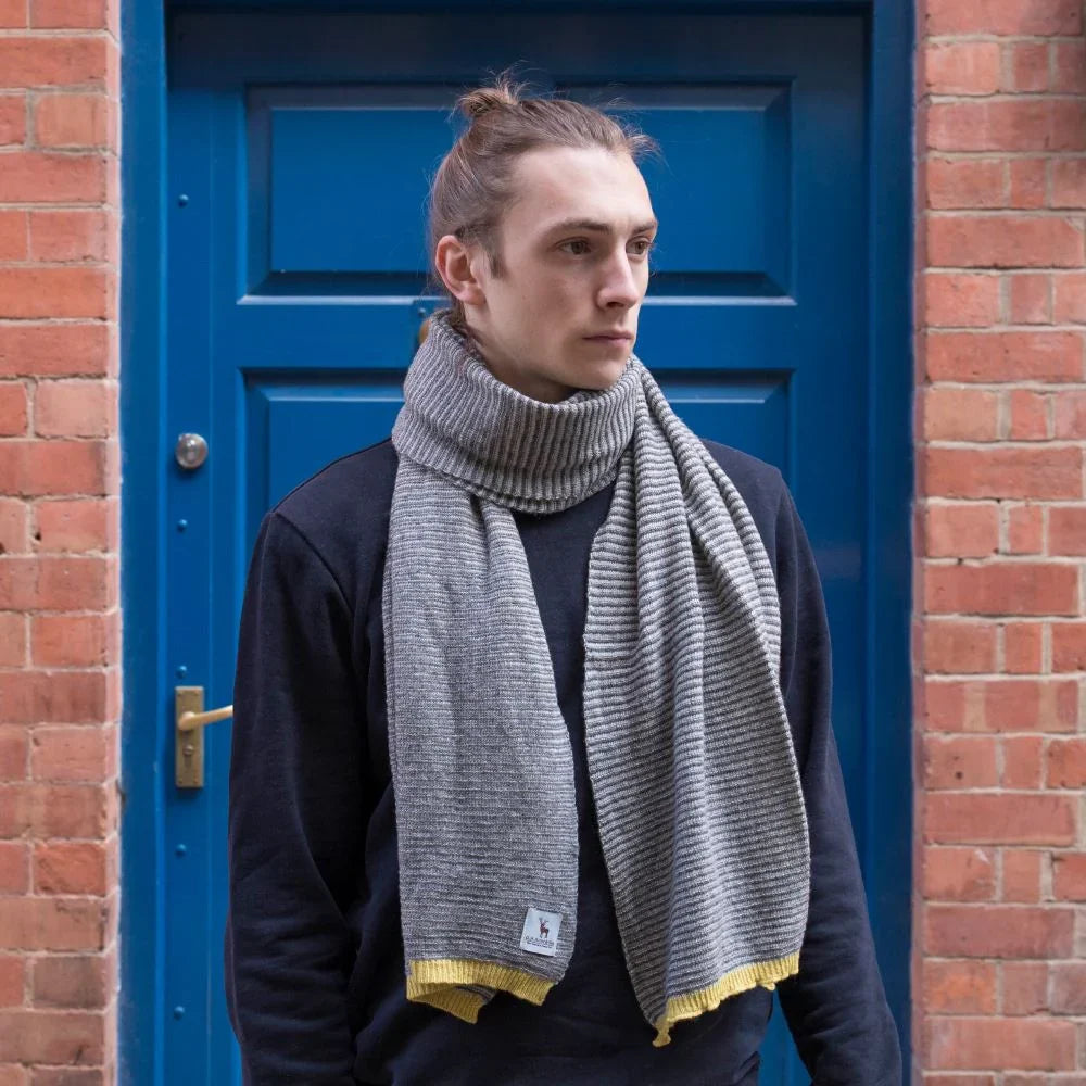 Lambswool Fine Stripe Scarf in Grey