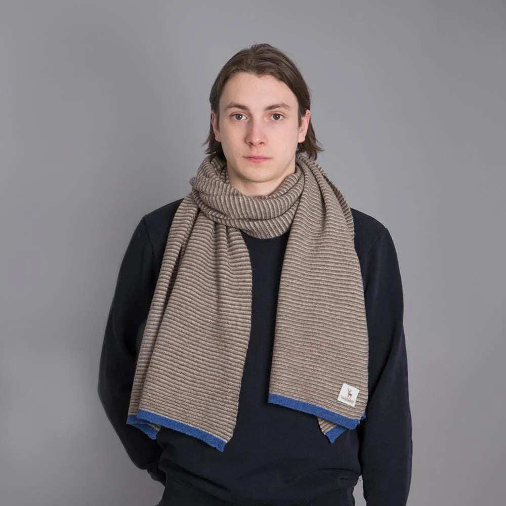 Lambswool Fine Stripe Scarf in Taupe
