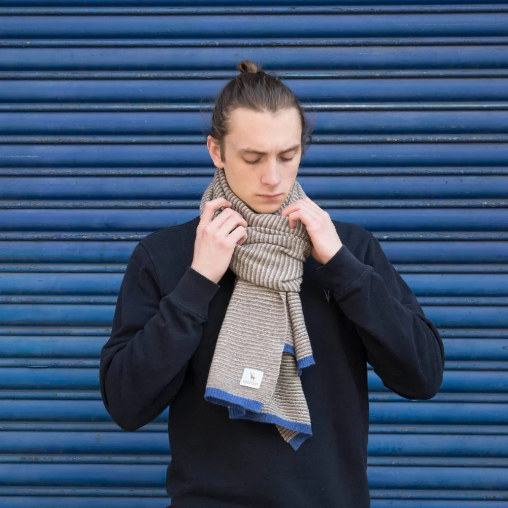 Lambswool Fine Stripe Scarf in Taupe