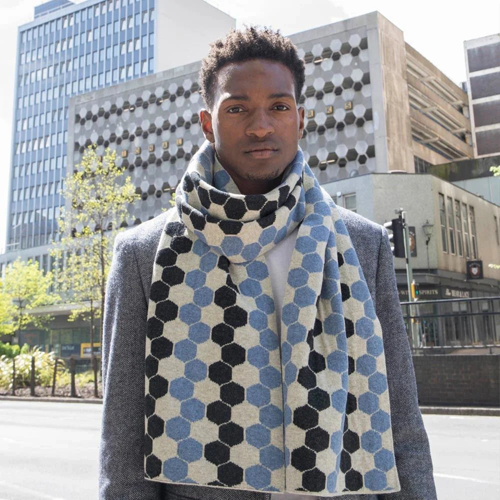 Lambswool Hexagon Scarf in Jeans Blue