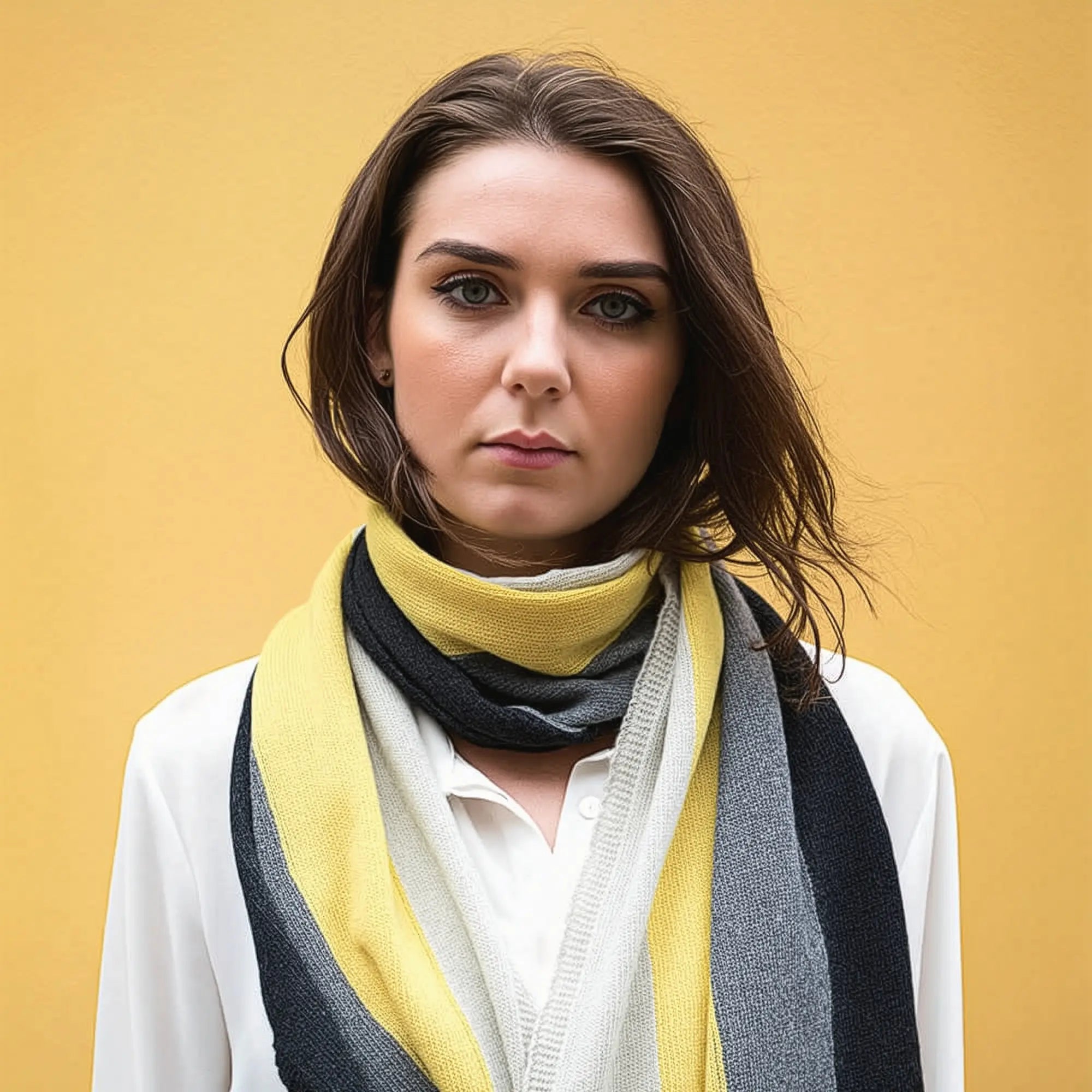 Ladies Lambswool Block Stripe Scarf in Brass