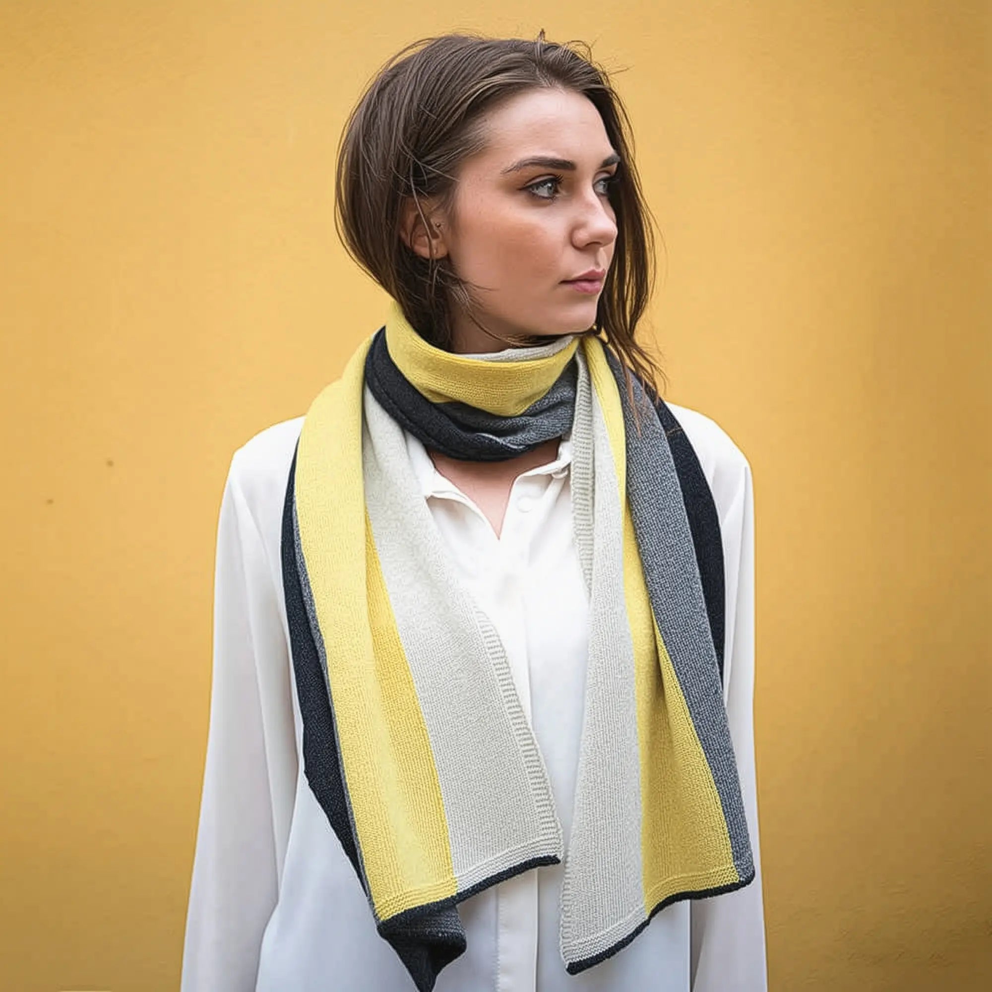 Ladies Lambswool Block Stripe Scarf in Brass