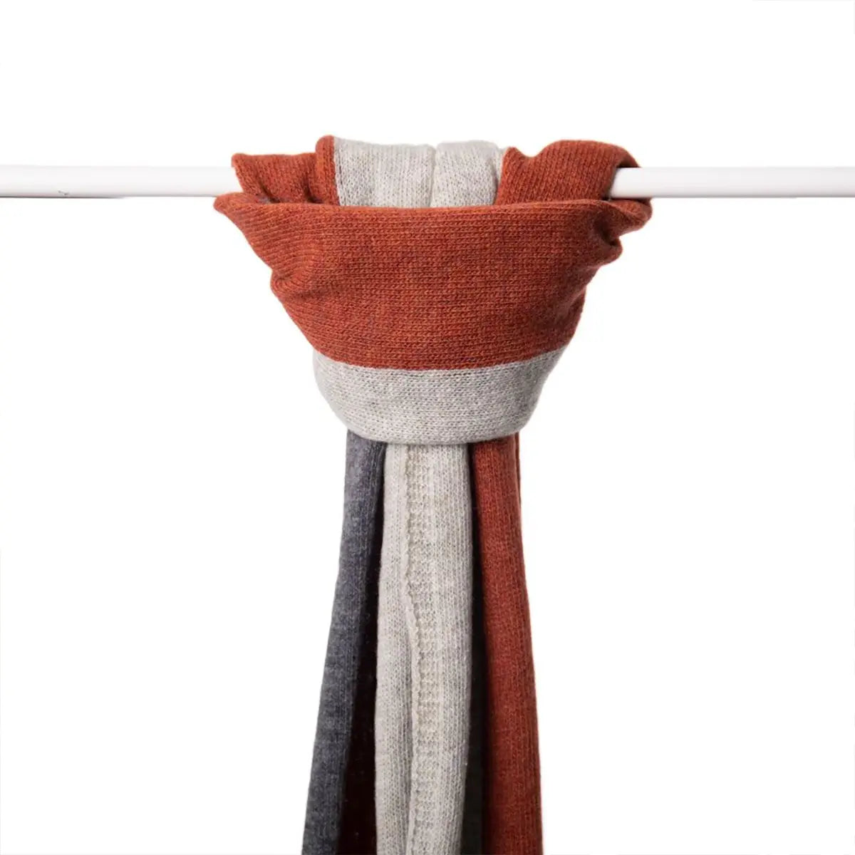 Ladies Lambswool Block Stripe Scarf in Burnt Orange