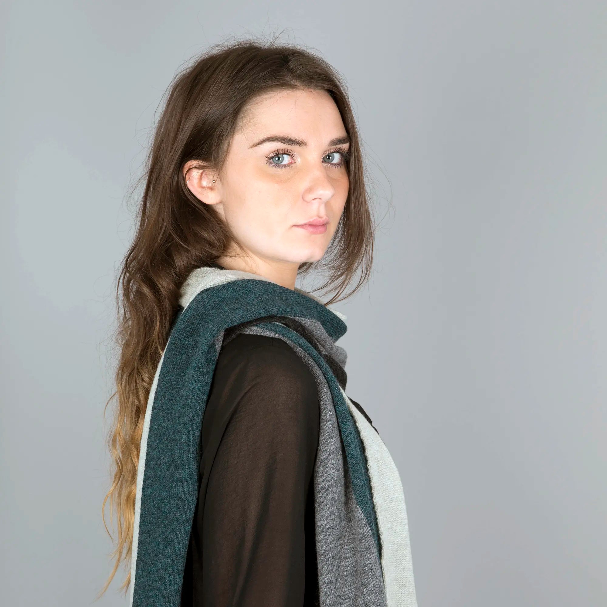 Ladies Lambswool Block Stripe Scarf in Lugano