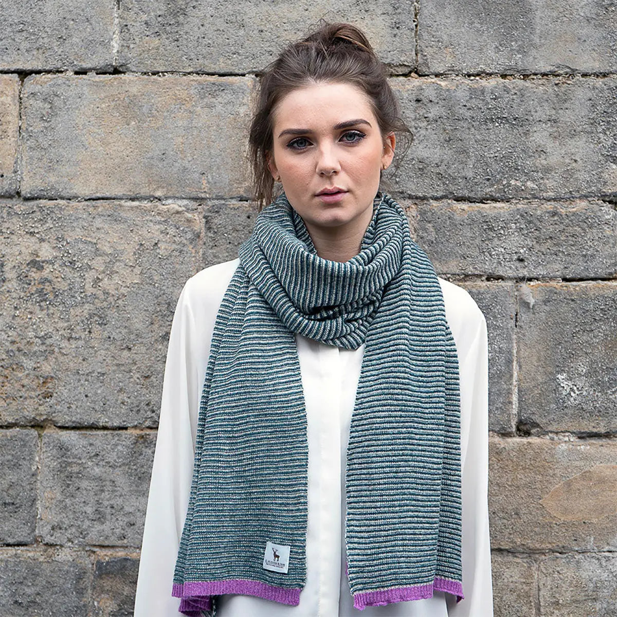 Ladies Lambswool Fine Stripe Scarf in Lugano
