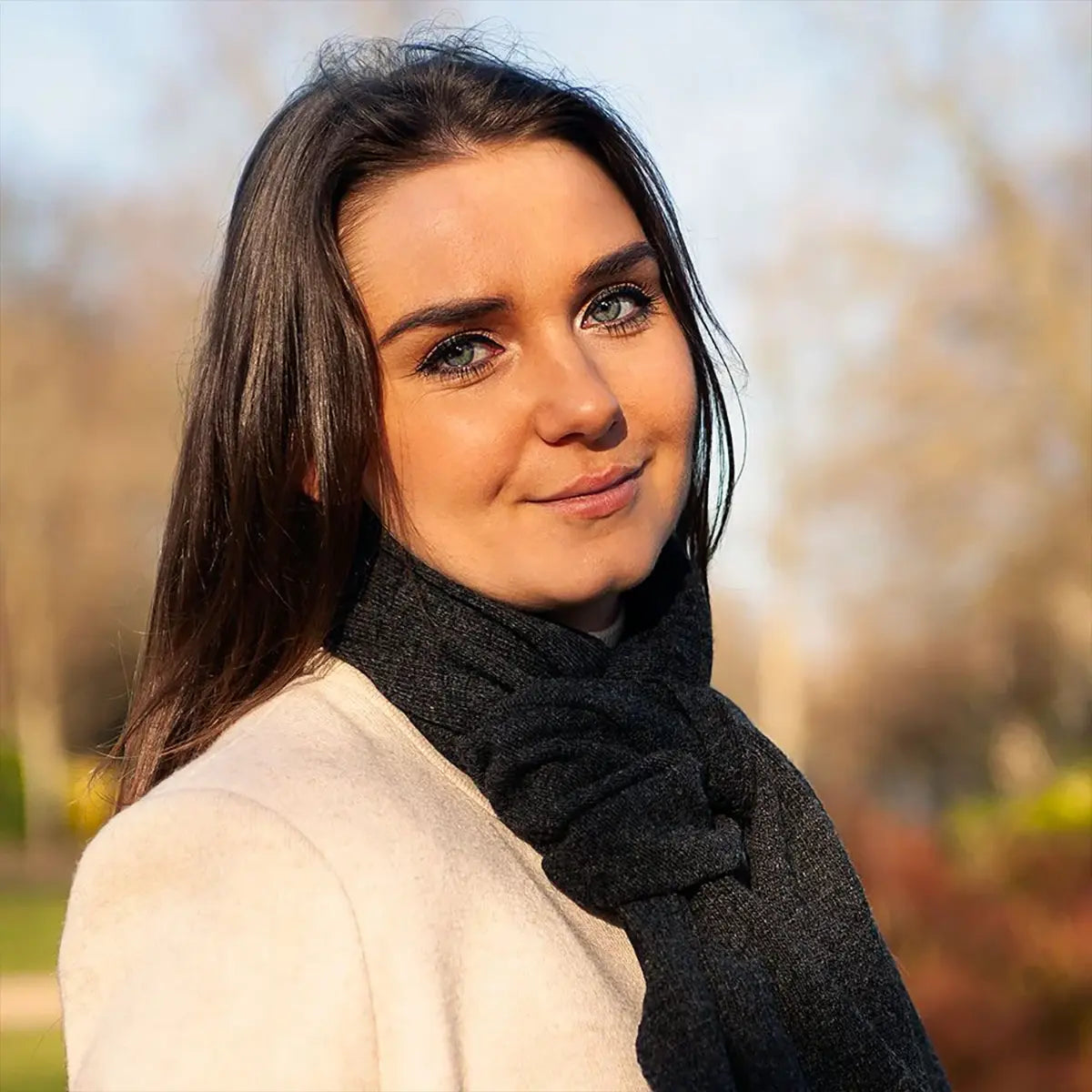 Ladies Lambswool Plain Knit Scarf in Charcoal