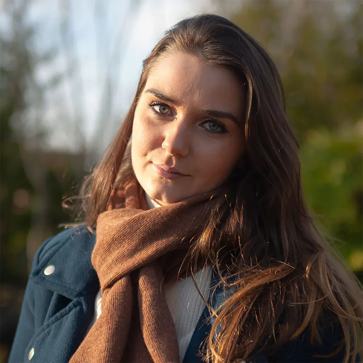 Ladies Lambswool Plain Knit Scarf in Hazelnut