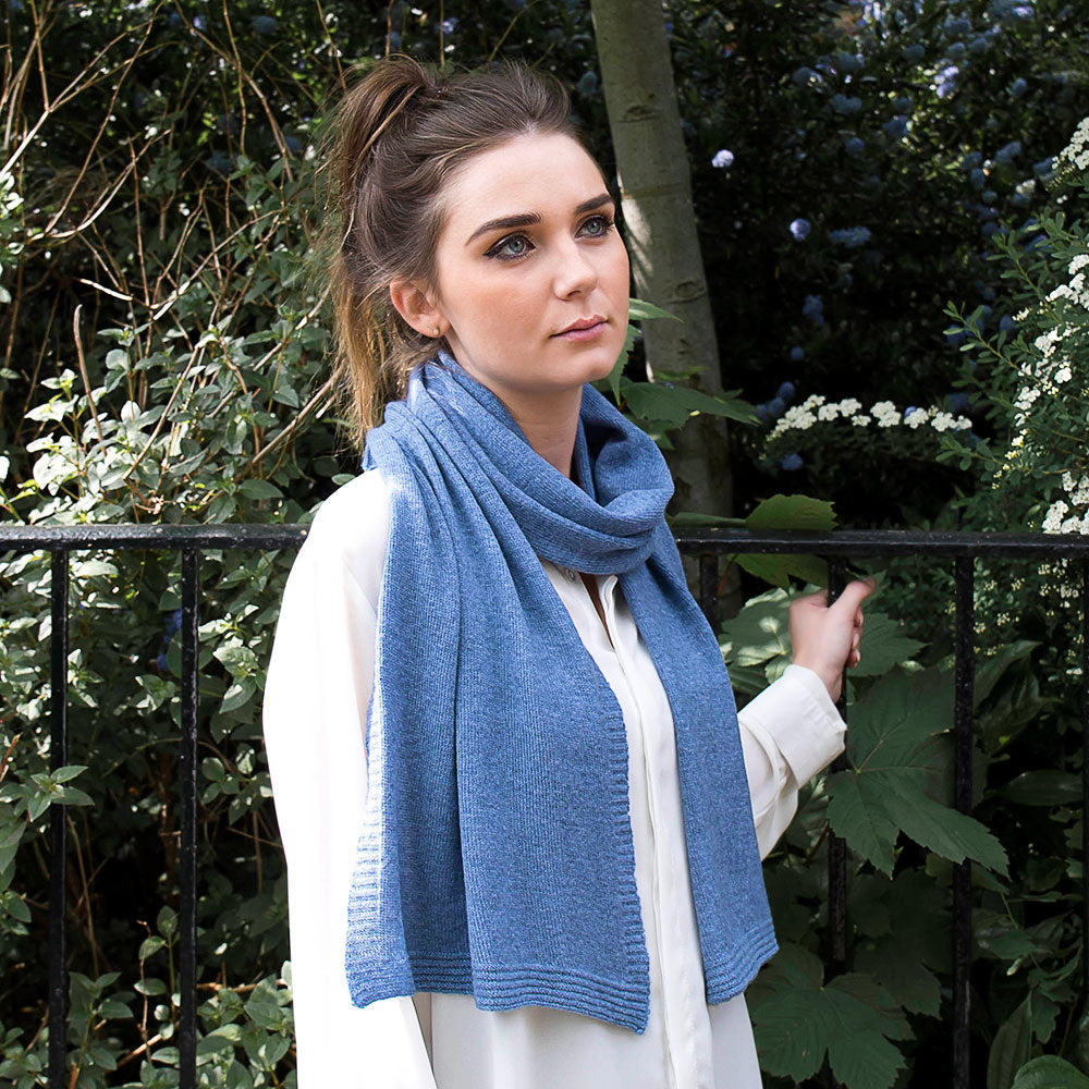 Lambswool Plain Knit Scarf in Jeans Blue