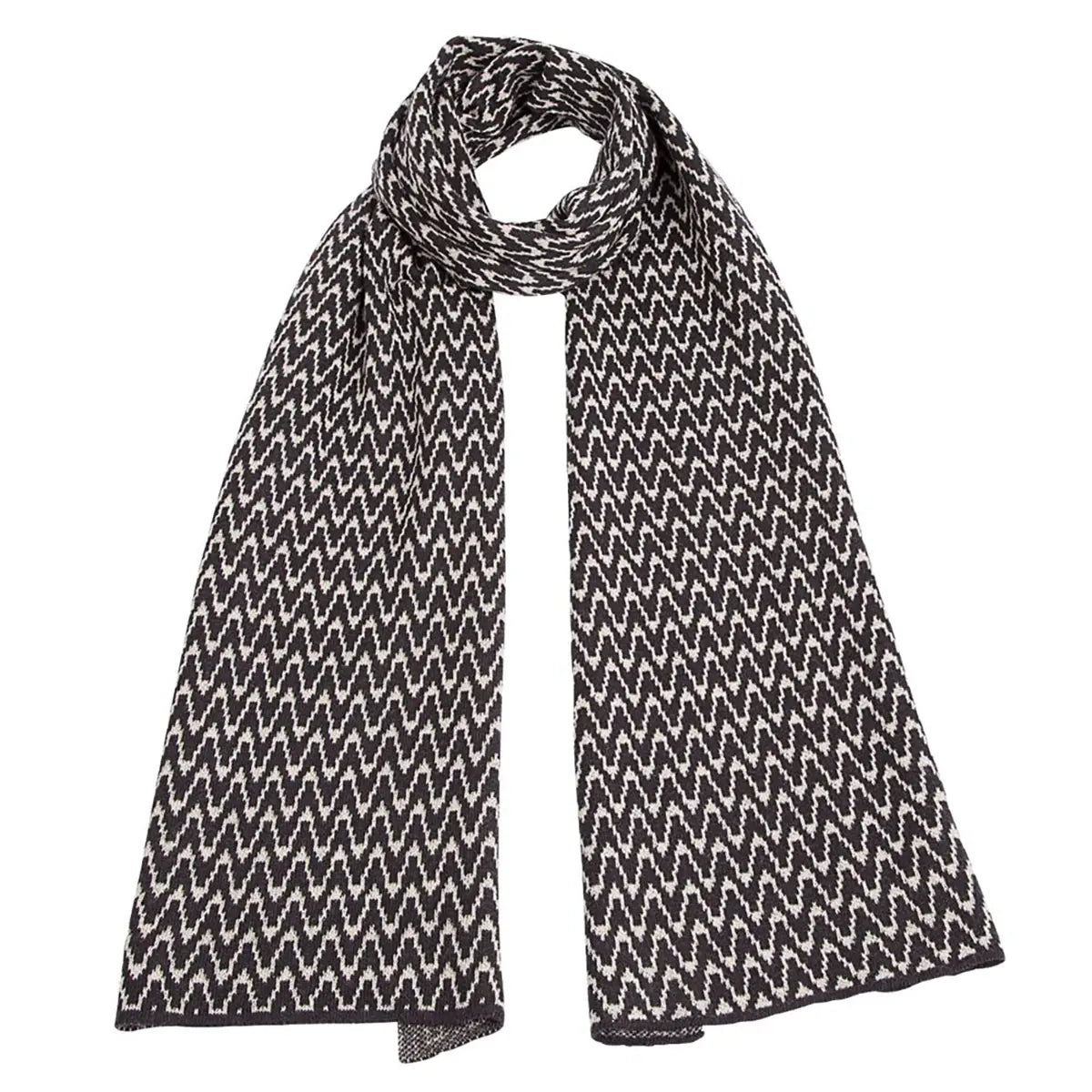 Ladies Zig Zag Wool Scarf in Slate Grey
