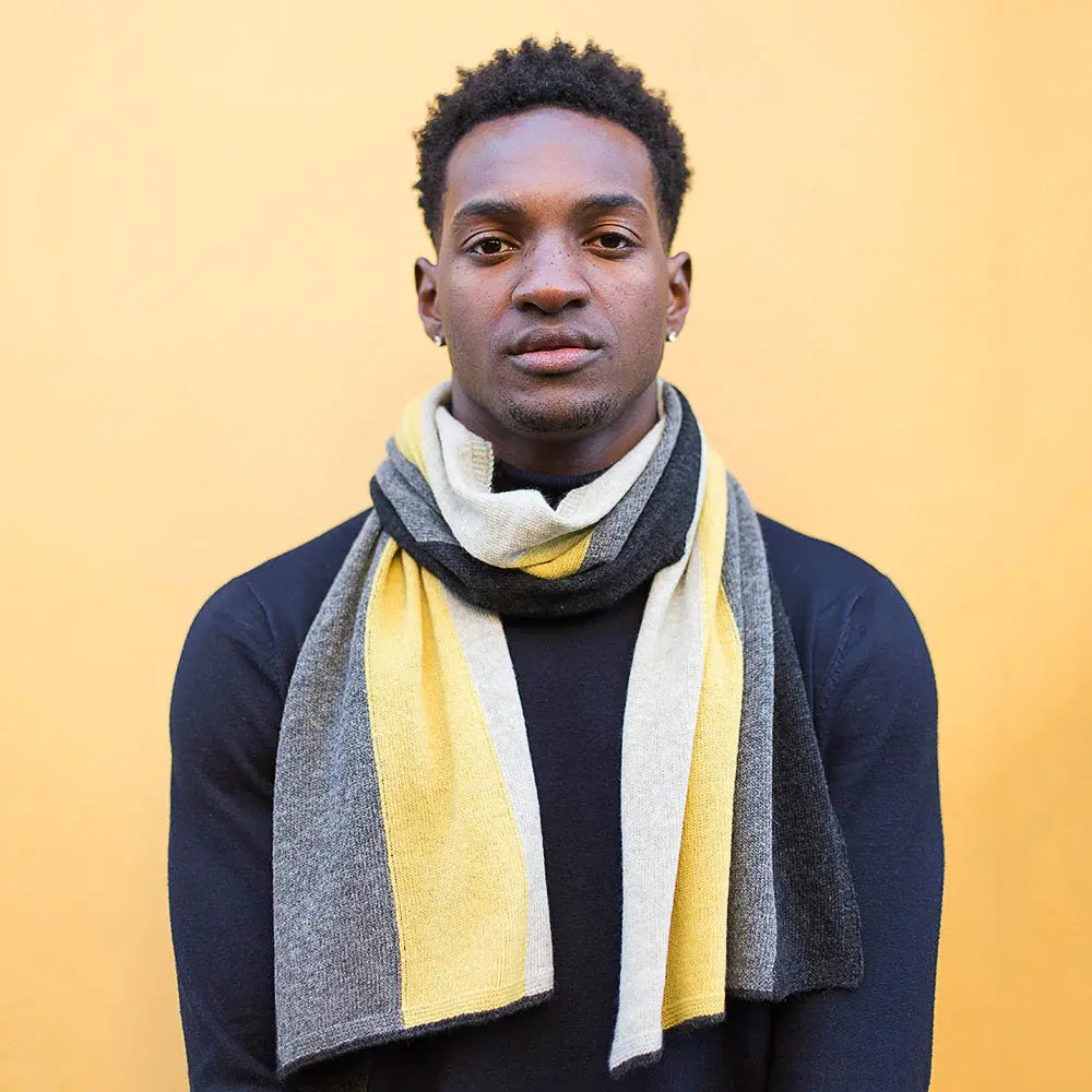 Lambswool Block Stripe Scarf in Brass