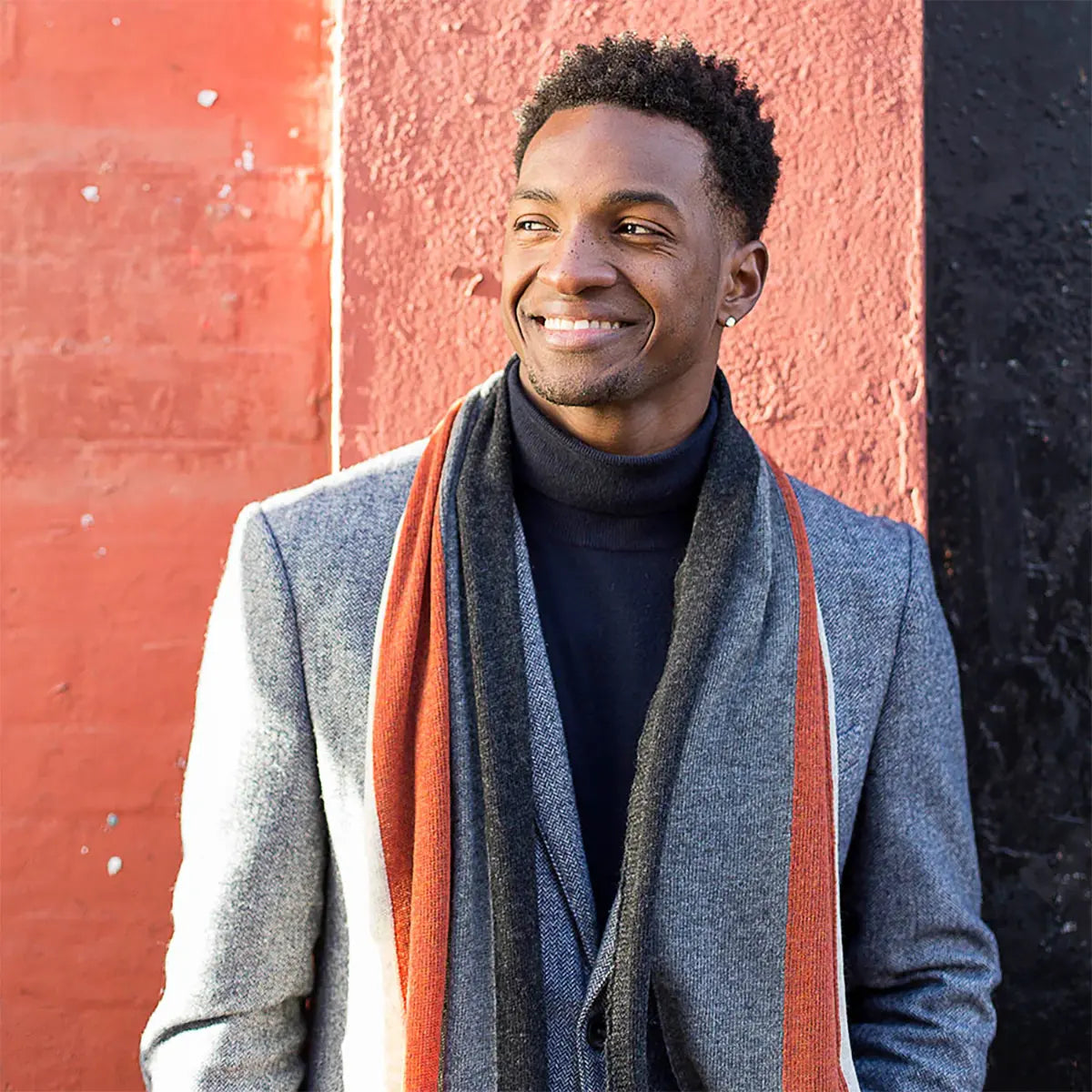 Lambswool Block Stripe Scarf in Burnt Orange