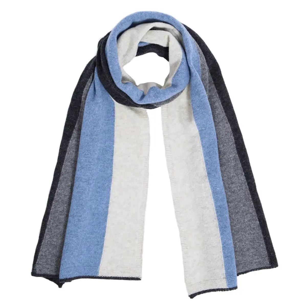 Lambswool Block Stripe Scarf in Jeans Blue