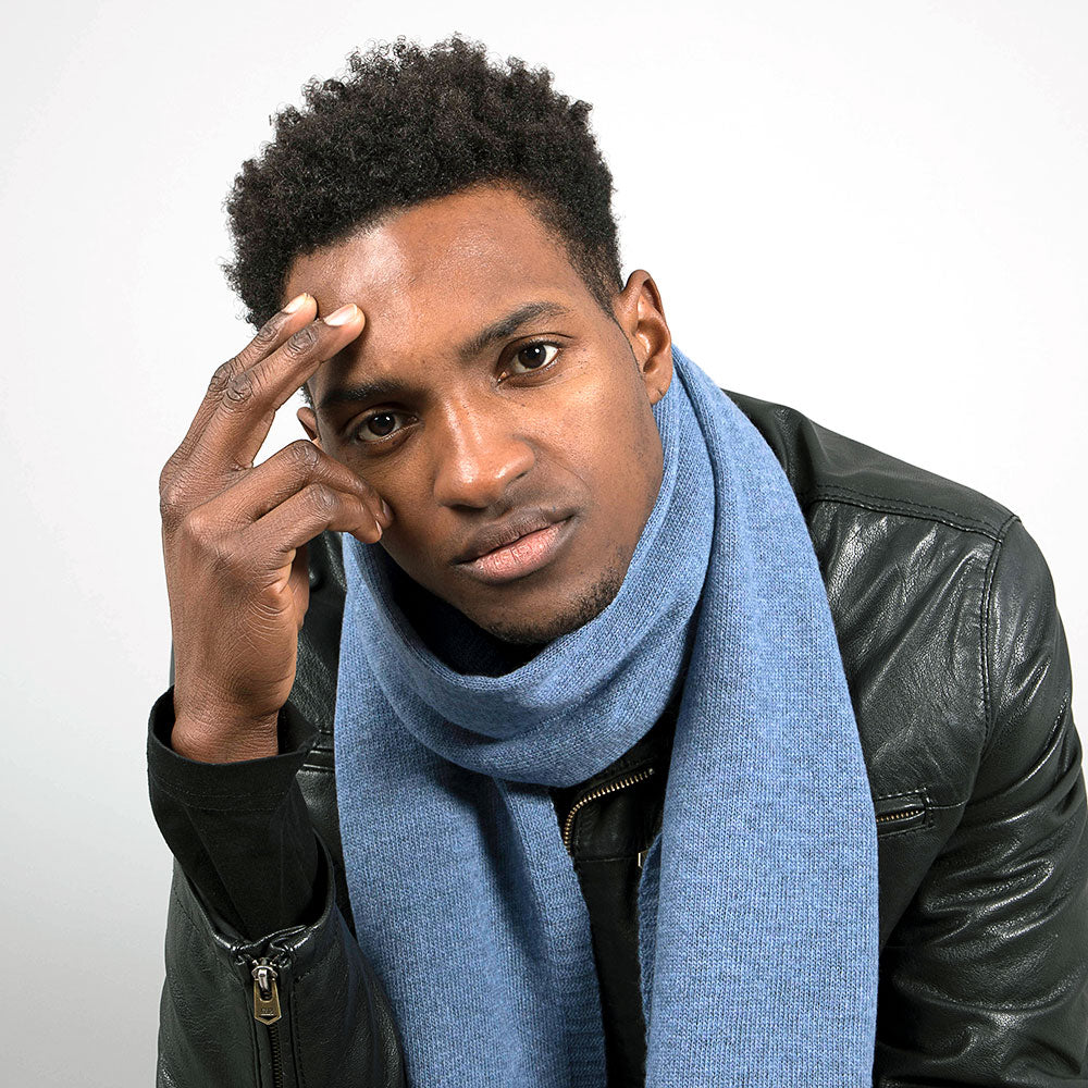 Lambswool Plain Knit Scarf in Jeans Blue