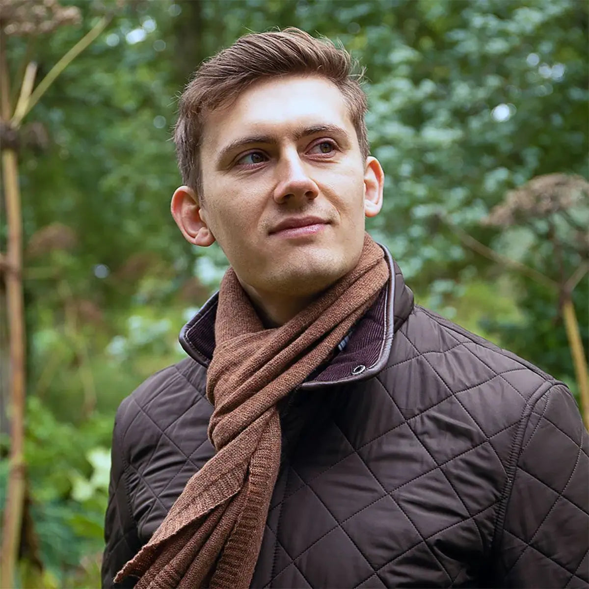 Lambswool Plain Knit Scarf in Hazelnut