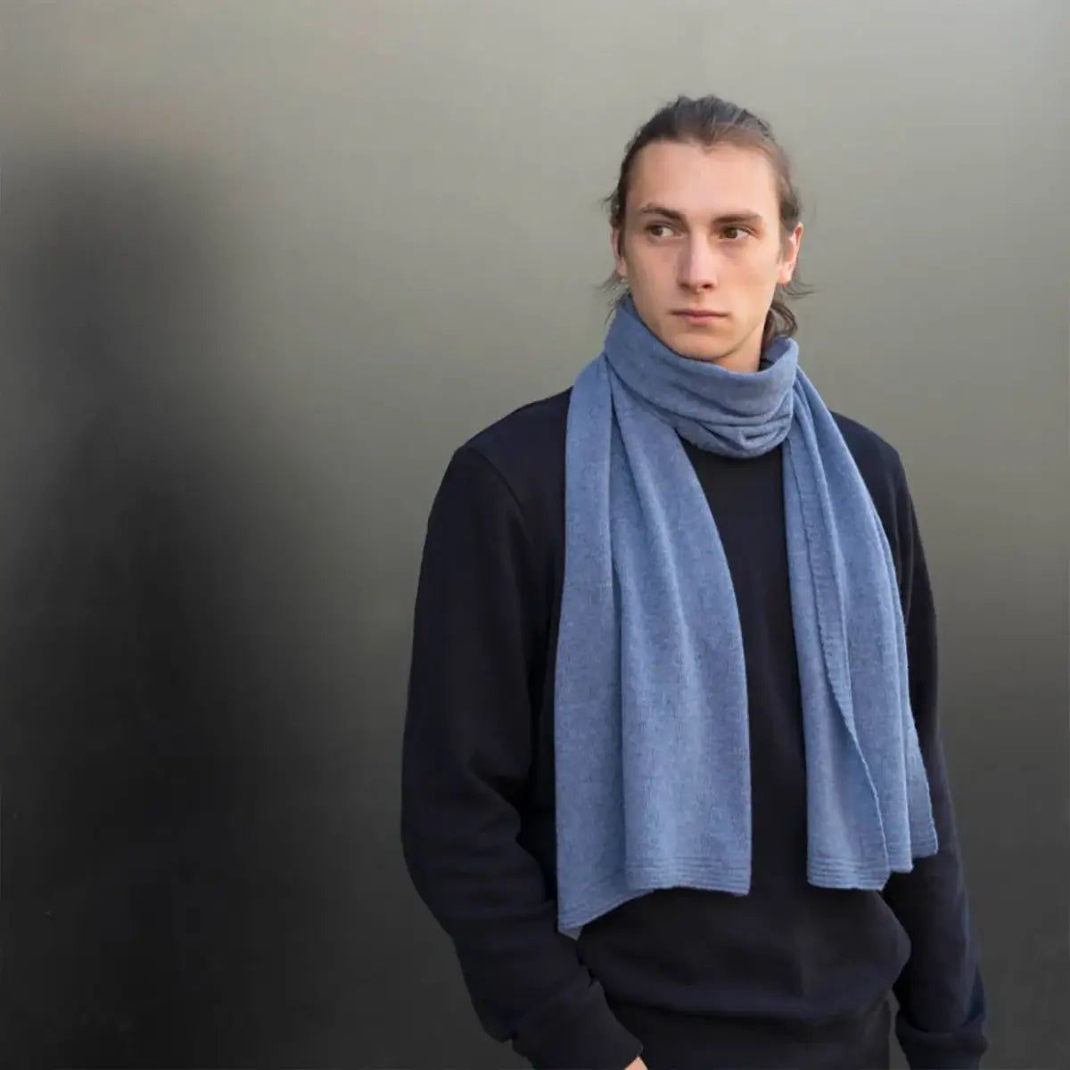 Lambswool Plain Knit Scarf in Jeans Blue