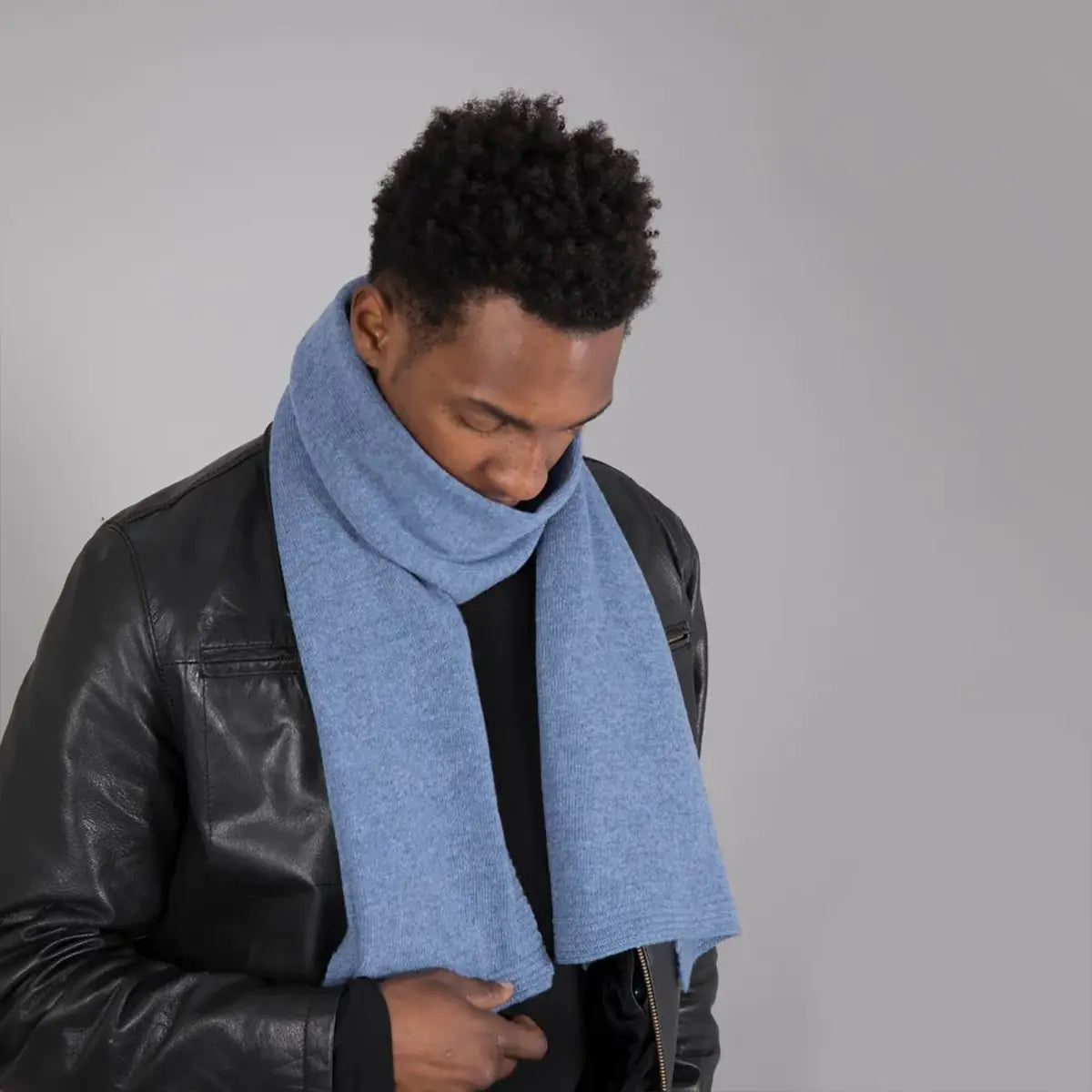 Lambswool Plain Knit Scarf in Jeans Blue