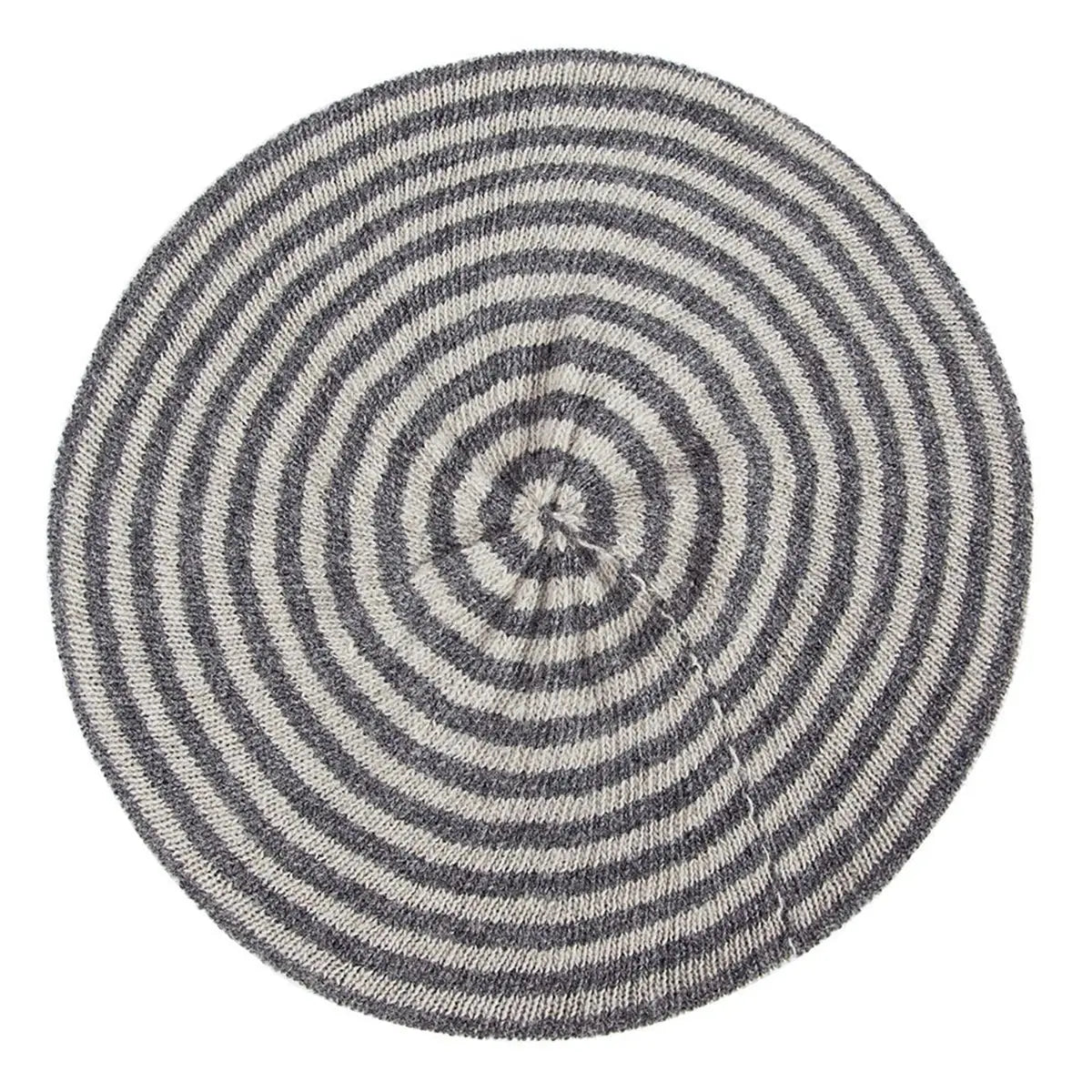 Lambswool Striped Beret in Derby Grey and Silverbirch