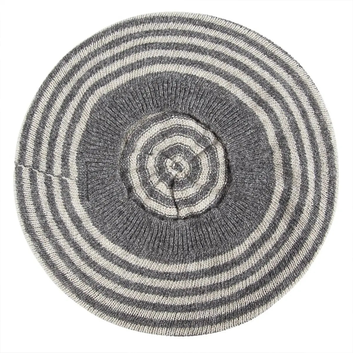 Lambswool Striped Beret in Derby Grey and Silverbirch
