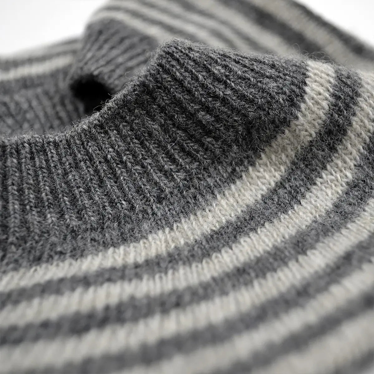 Lambswool Striped Beret in Derby Grey and Silverbirch