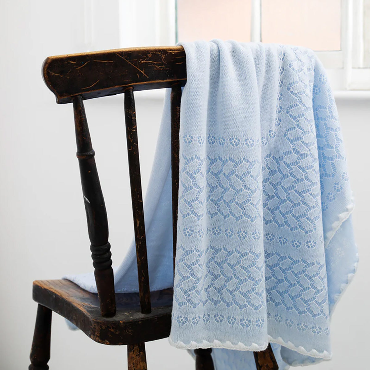 Leaves and Flowers Baby Shawl in Blue