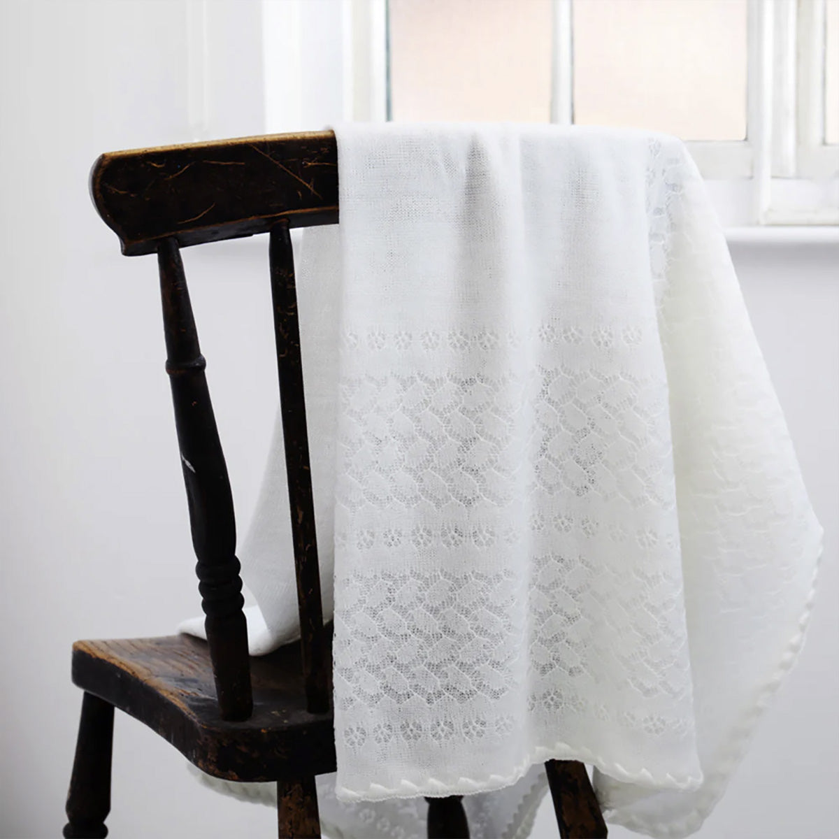 Leaves and Flowers Baby Shawl in Ivory White