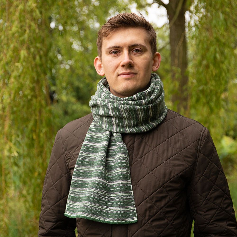 The Burghley Tweed Jacquard Scarf in Moss