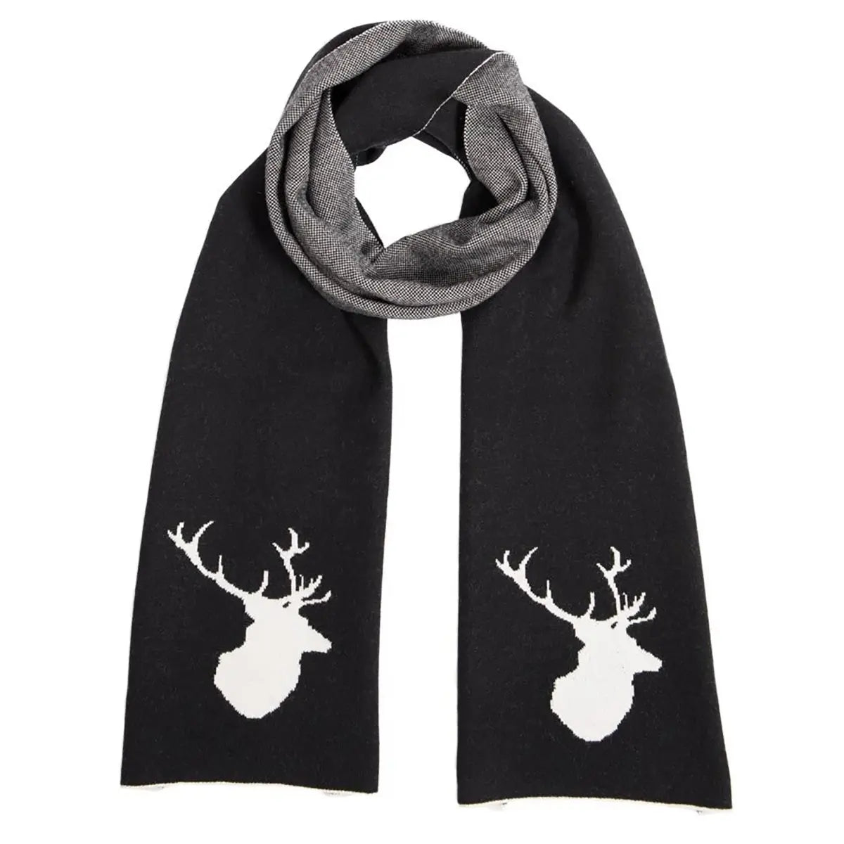 Merino Wool Stag Scarf in Black