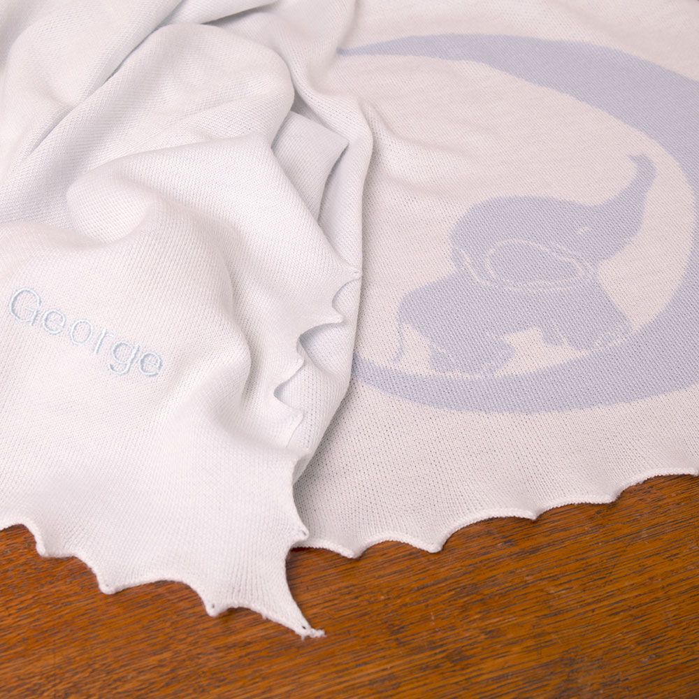 Personalised Baby Elephant Shawl in Blue