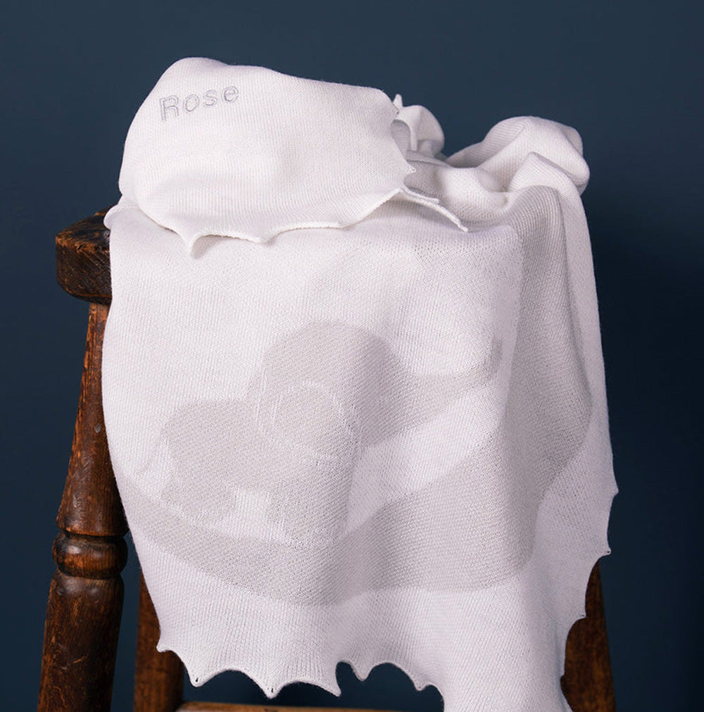 Personalised Baby Elephant Shawl in Grey