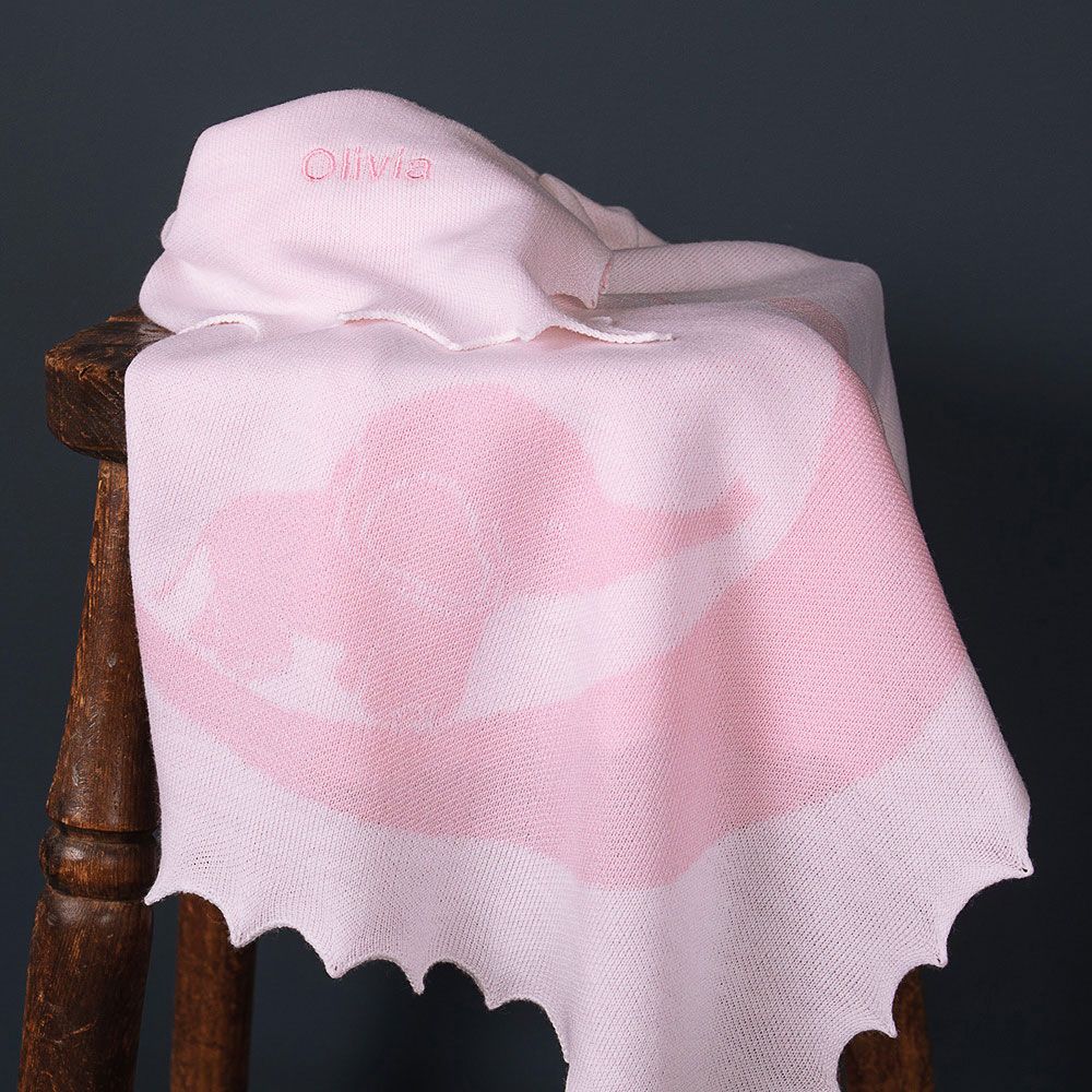 Personalised Baby Elephant Shawl in Pink