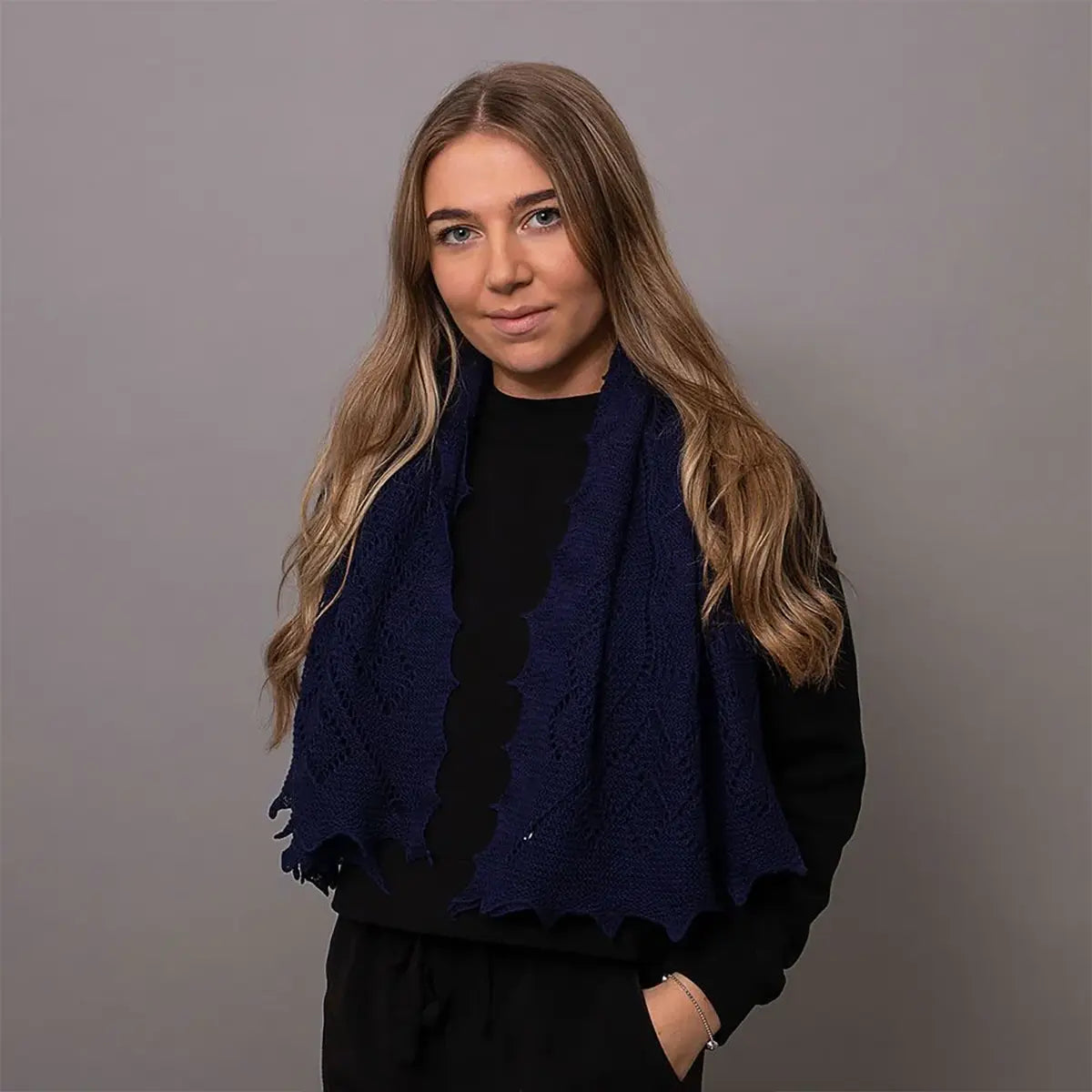 Classic Shetland Style Merino Wool Shawl in Navy