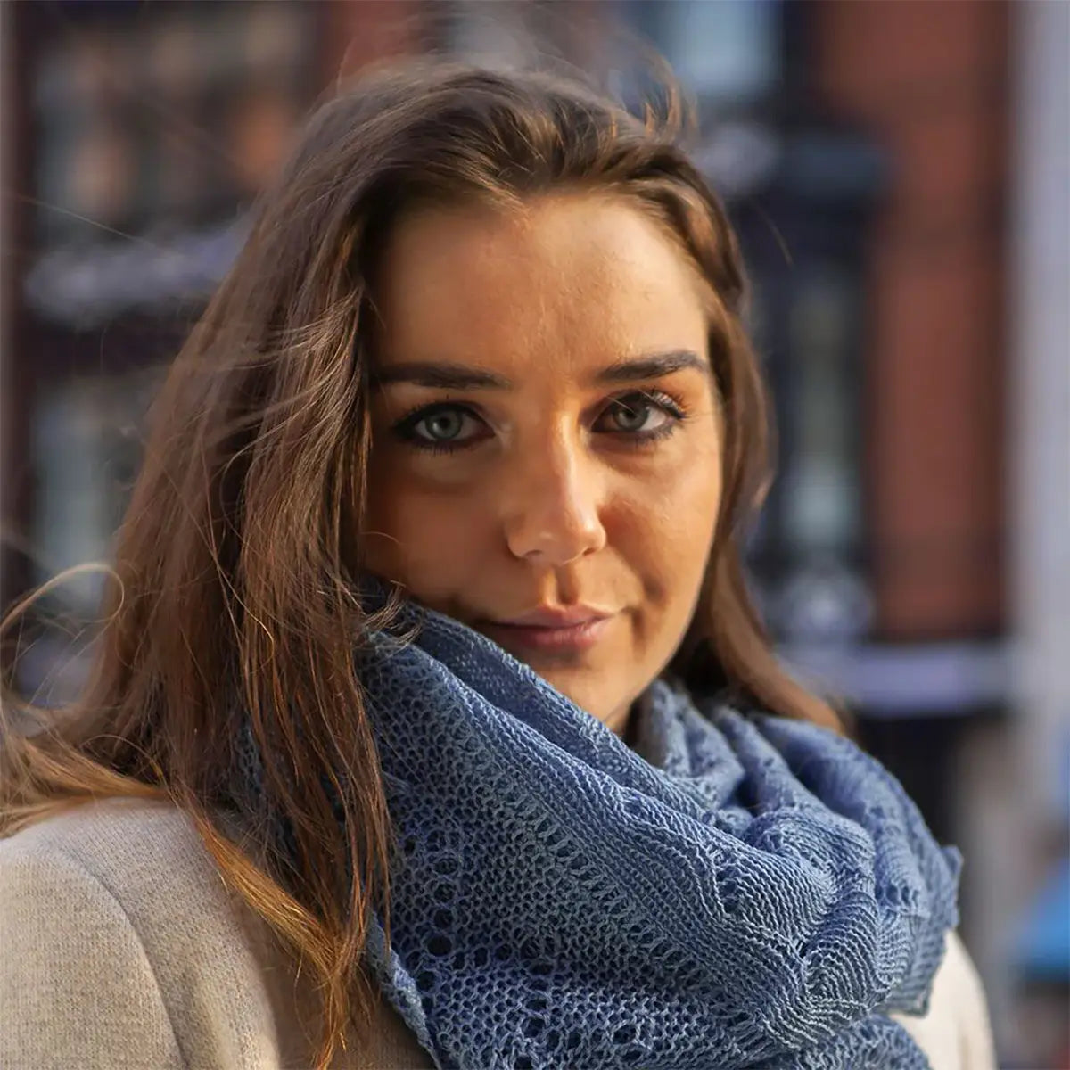 Classic Shetland Style Merino Wool Shawl in Slate Blue