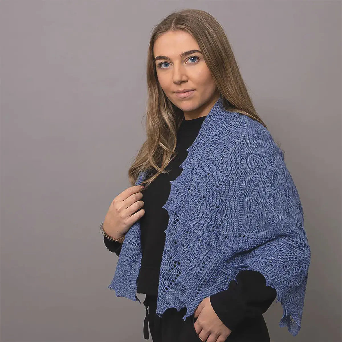 Classic Shetland Style Merino Wool Shawl in Slate Blue