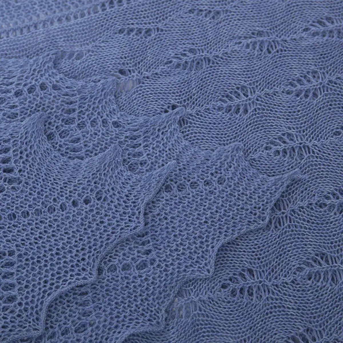 Classic Shetland Style Merino Wool Shawl in Slate Blue Detail