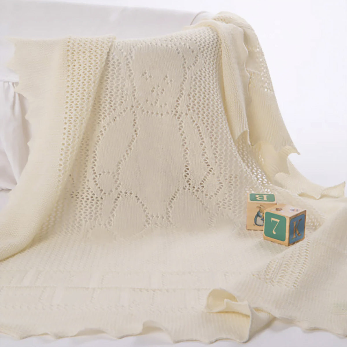Teddy Alphabet Baby Shawl - Cream