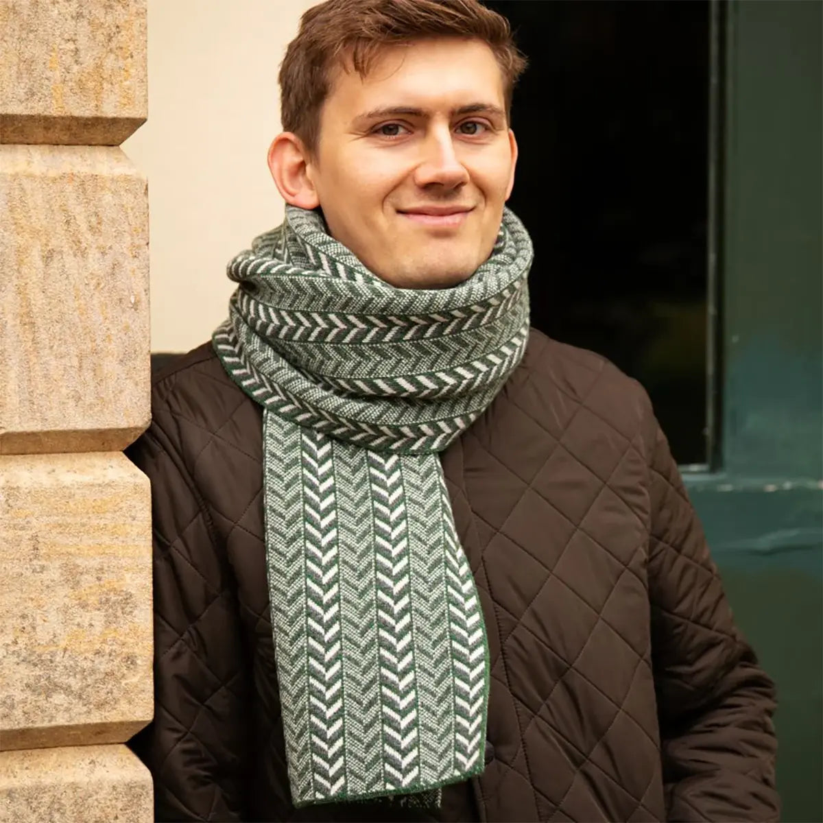 The Badminton Geometric Chevron Scarf in Moss